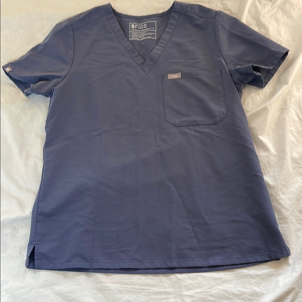 Figs Blue Short Sleeve Scrub Top